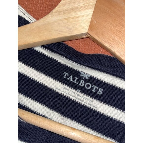 Talbots Womens Black & White Striped Long Sleeve Top With Shoulder Zipper Detail - Picture 7 of 9